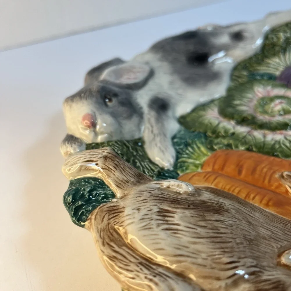 Fitz & Floyd Round Serving Platter English Garden‎ Bunnies Veggies Decorative